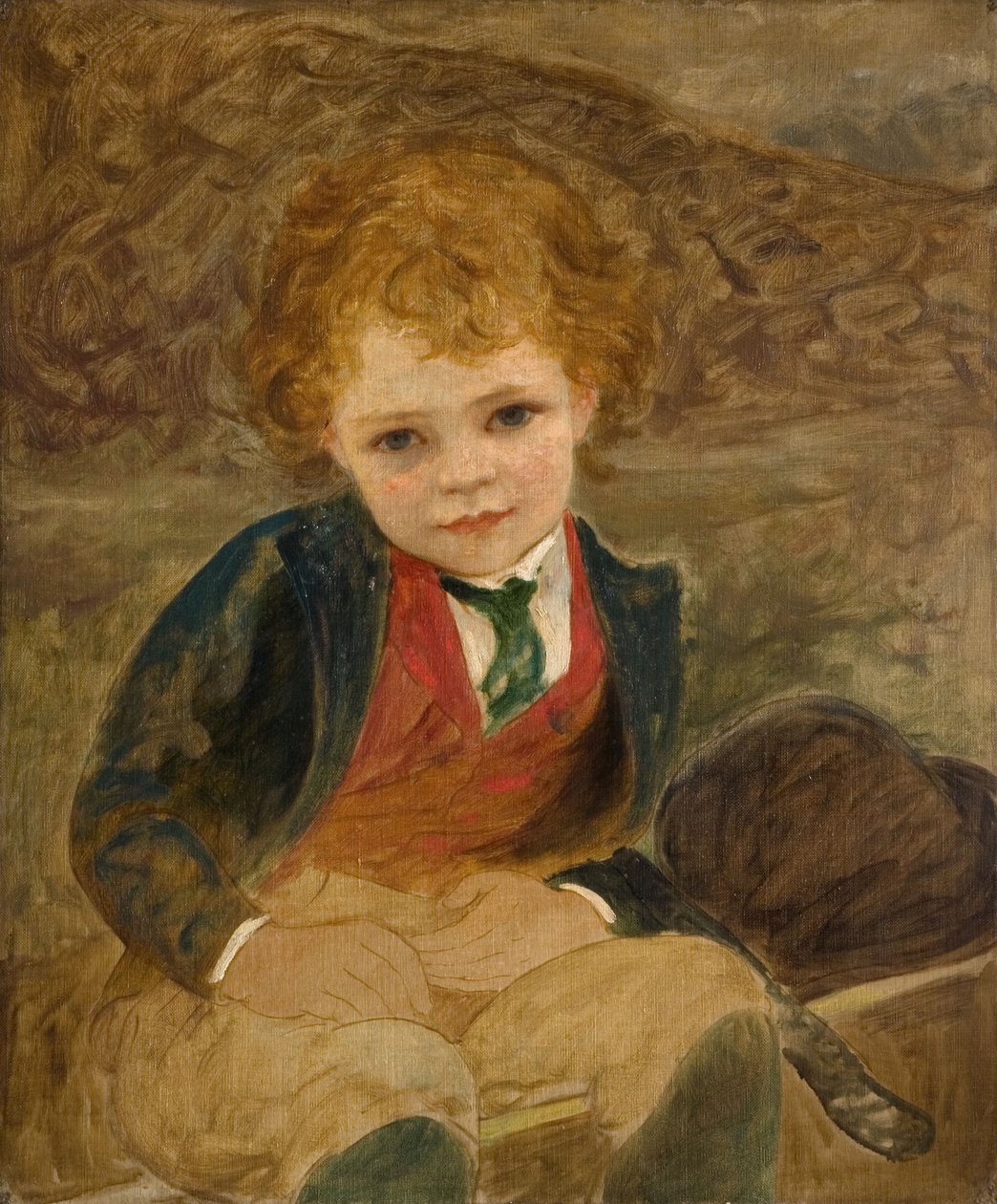 Estudo de um rapaz sentado num carrinho de mão, 1890. de Louisa Starr