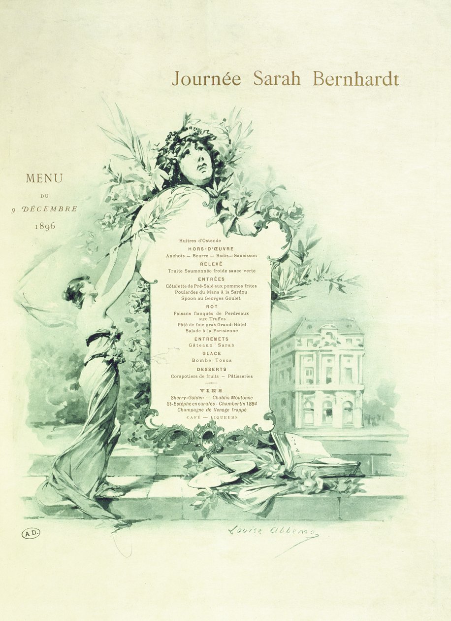 Menu para Sarah Bernhardt Day, 9 de dezembro de 1896 de Louise Abbéma