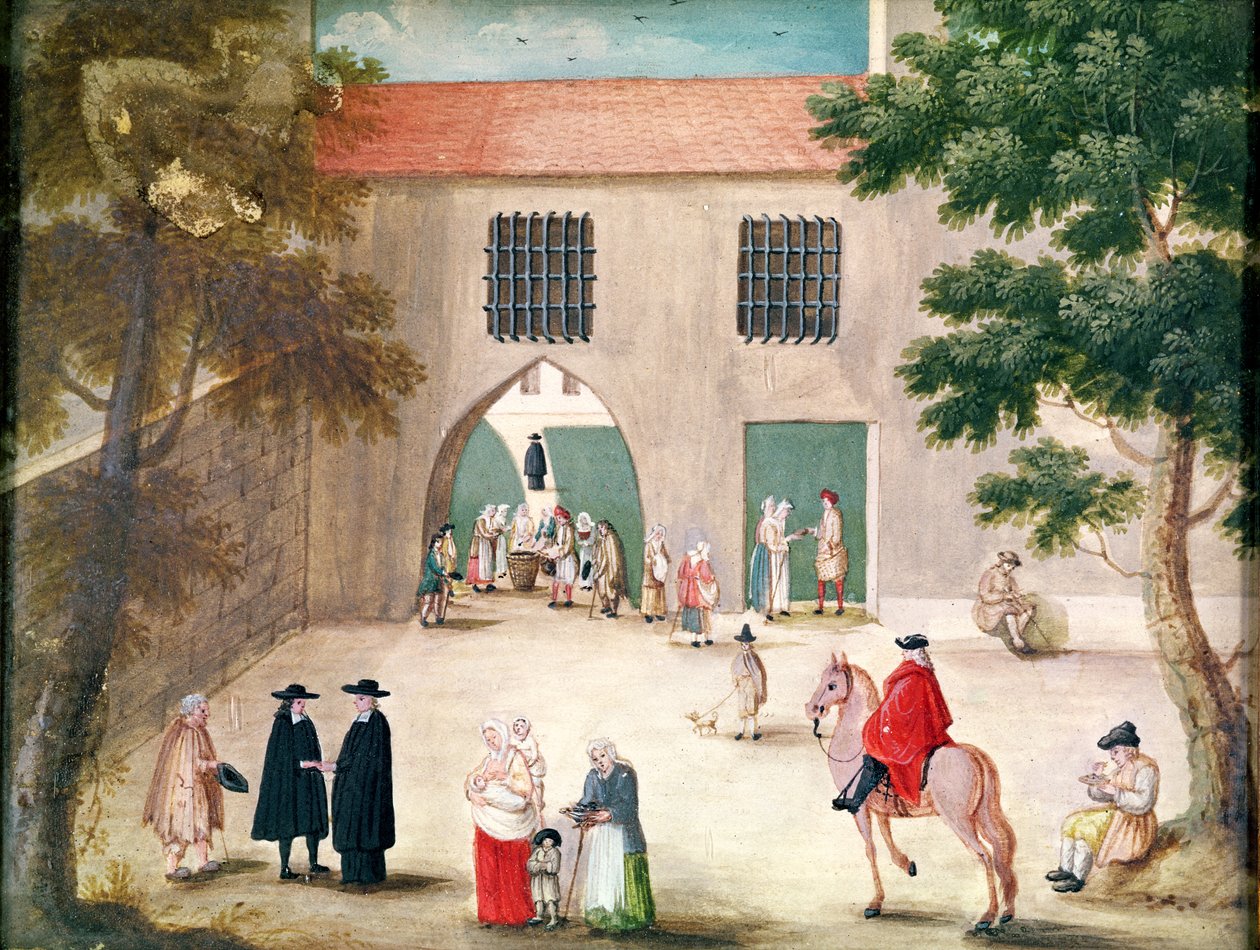 Distribuindo Esmolas para os Pobres, de &39;L&39;Abbaye de Port-Royal&39;, c.1710 de Louise Madelaine Cochin