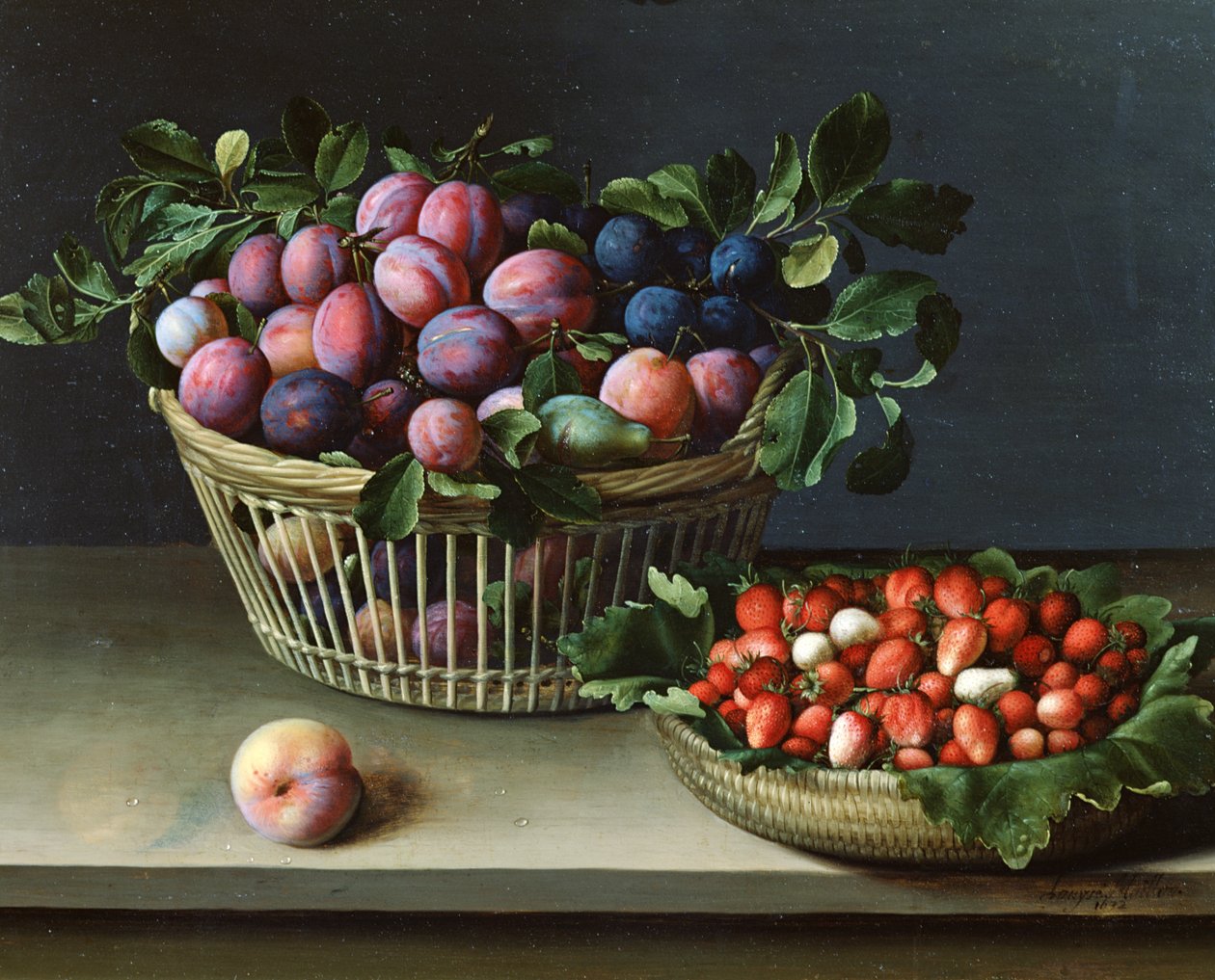 Cesta de Ameixas e Cesta de Morangos, 1632 de Louise Moillon