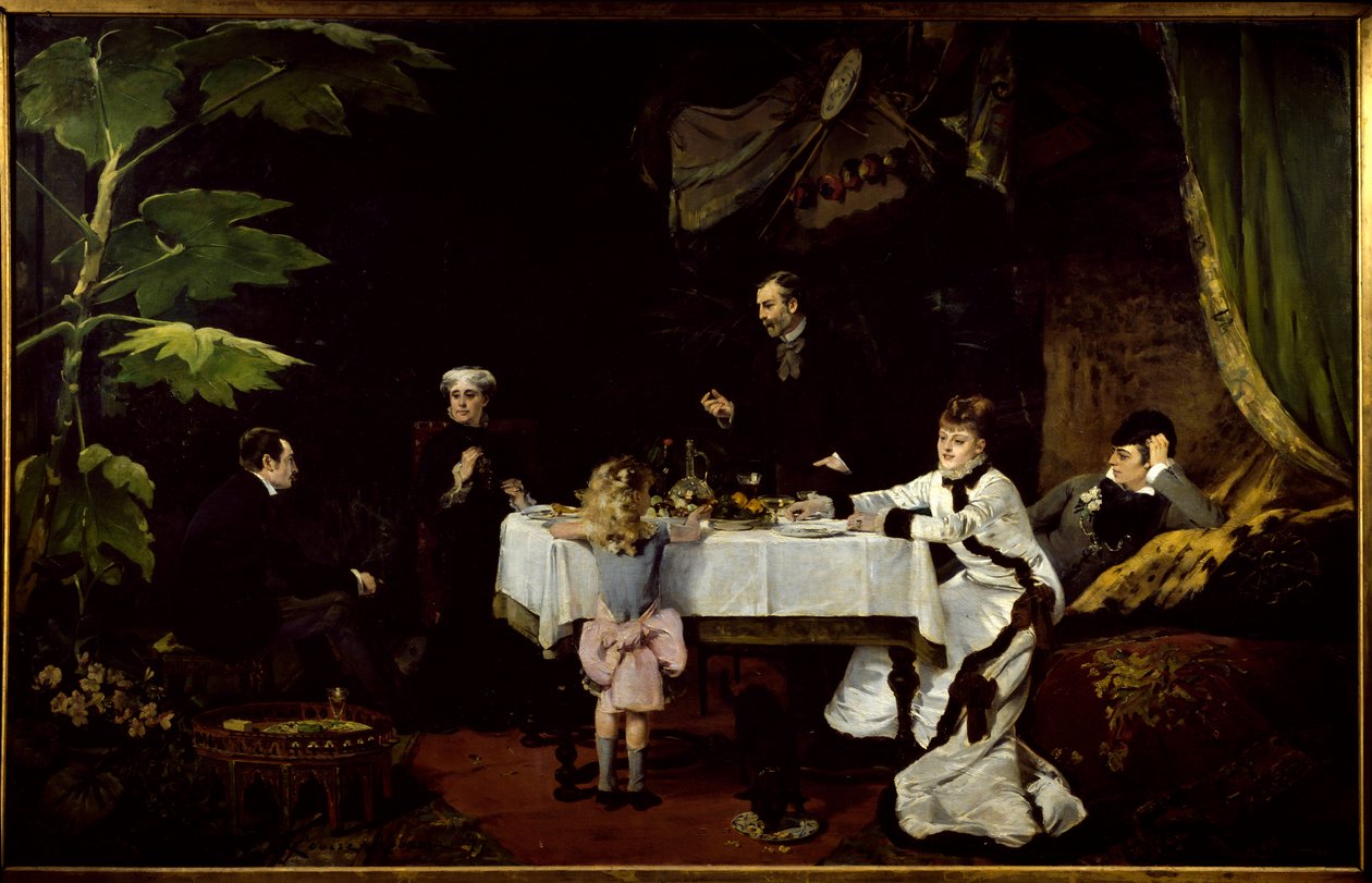 O pequeno-almoço na estufa Pintura por Louise Abbema (1858-1927) 1877 Sol. 1,94x3,08 m Pau, Museu de Belas Artes. de Louise Abbéma