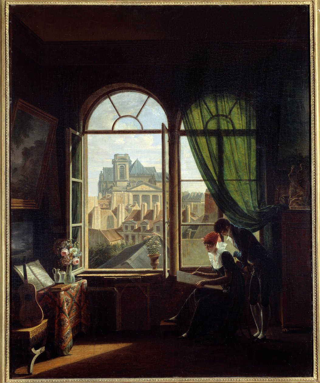 Interior artístico com vista sobre a fachada de LeGlise Saint Eustache em Paris" Pintura de Louise Adeone Drolling (1797-1831) Sol do século XIX. 0,72x0,58 m Paris, Musee Carnavalet de Louise Adeone Drolling