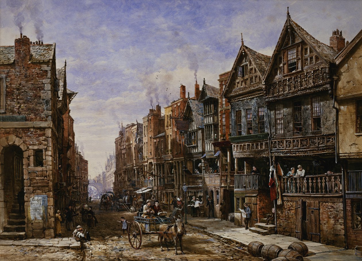 Chester: Watergate Street, na esquina da Crook Street, com Eastgate Beyond, de Louise Ingram Rayner