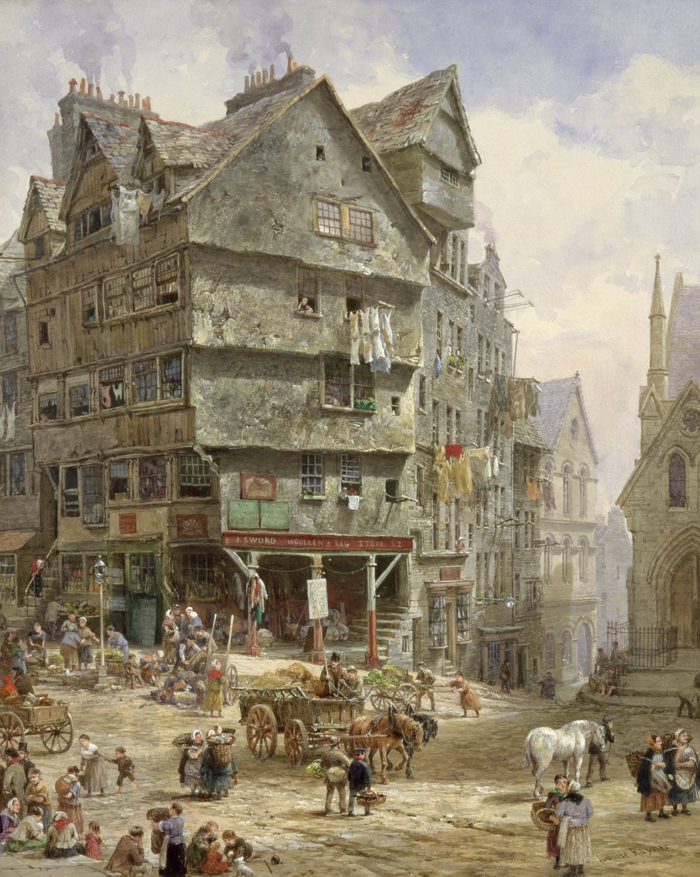 A rua principal do West Bow, Edimburgo (aquarela) de Louise Ingram Rayner