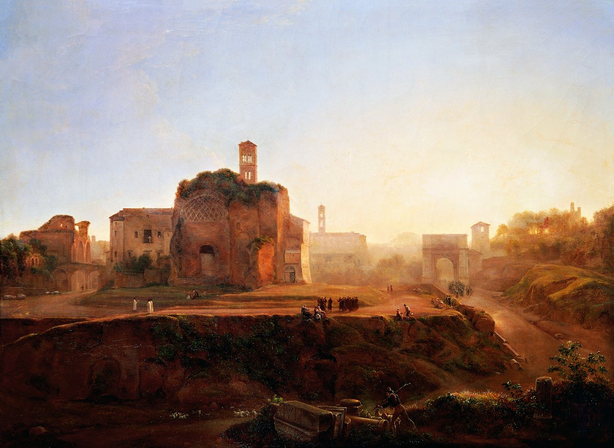 Vista do Fórum à noite, por Louise-Josephine Sarazin de Belmont (1790-1870) de Louise Josephine Sarazin de Belmont