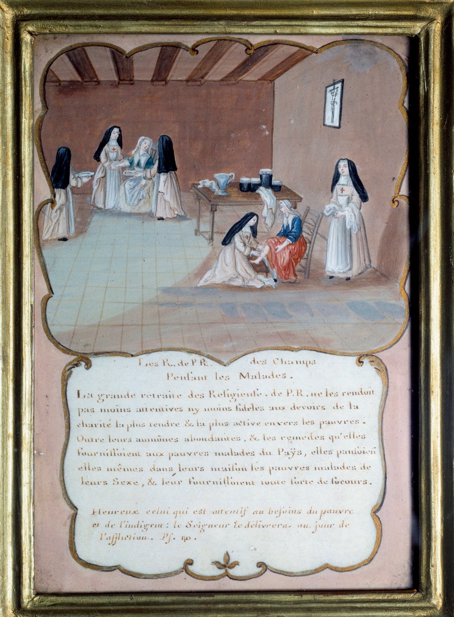 Jansenismo "Religiosos da abadia de Port Royal des Champs (Port-Royal-des-Champs) que cuidam dos doentes". Guache anónima depois de Louise Madeleine Cochin (1686-1767) Estreia do século XVIII. Port Royal, Musee Des Granges. de Louise Madelaine (after) Cochin