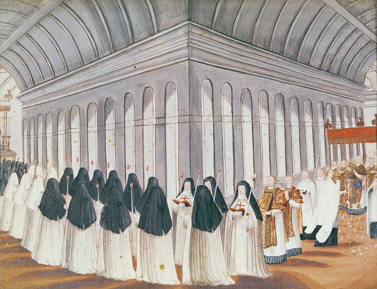 Procissão do Santíssimo Sacramento no Claustro, de l&39;Abbaye de Port-Royal, c.1710 de Louise Madelaine Cochin