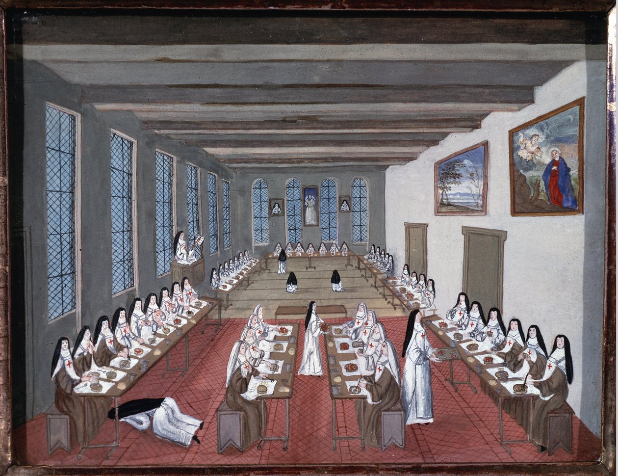 Freiras no refeitório da Abadia de Port-Royal-des-Champs (Gouache de Louise Madeleine Cochin