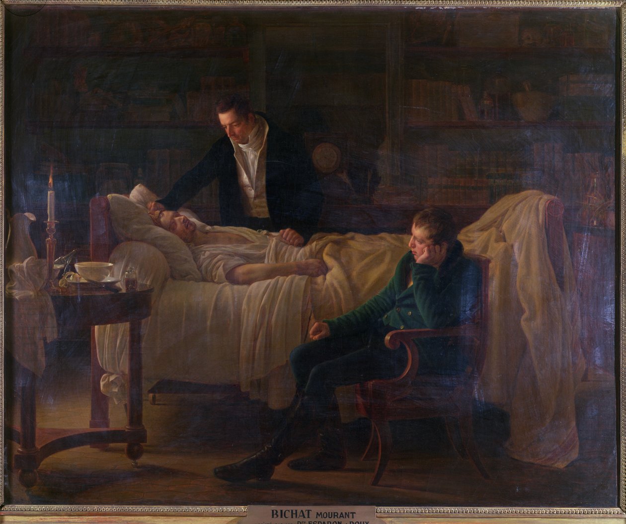 Marie François Xavier Bichat (1771-1802) morrendo rodeado pelos médicos Esparon e Philibert Joseph Roux (1780-1854) de Louise Marie Jeanne Hersent