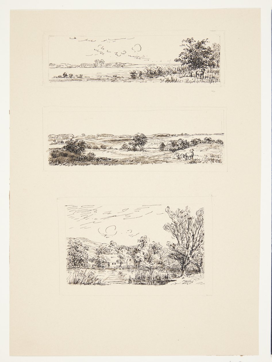 Folha com três pequenas paisagens de Louise Ravn Hansen