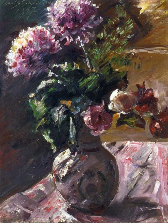 Crisântemos e rosas em um Krugn English: Crisântemos e rosas em um Jugn de Lovis Corinth
