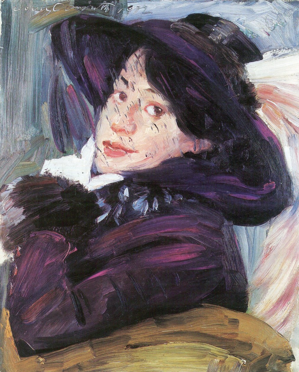 Senhora retrato com chapéu roxo de Lovis Corinth