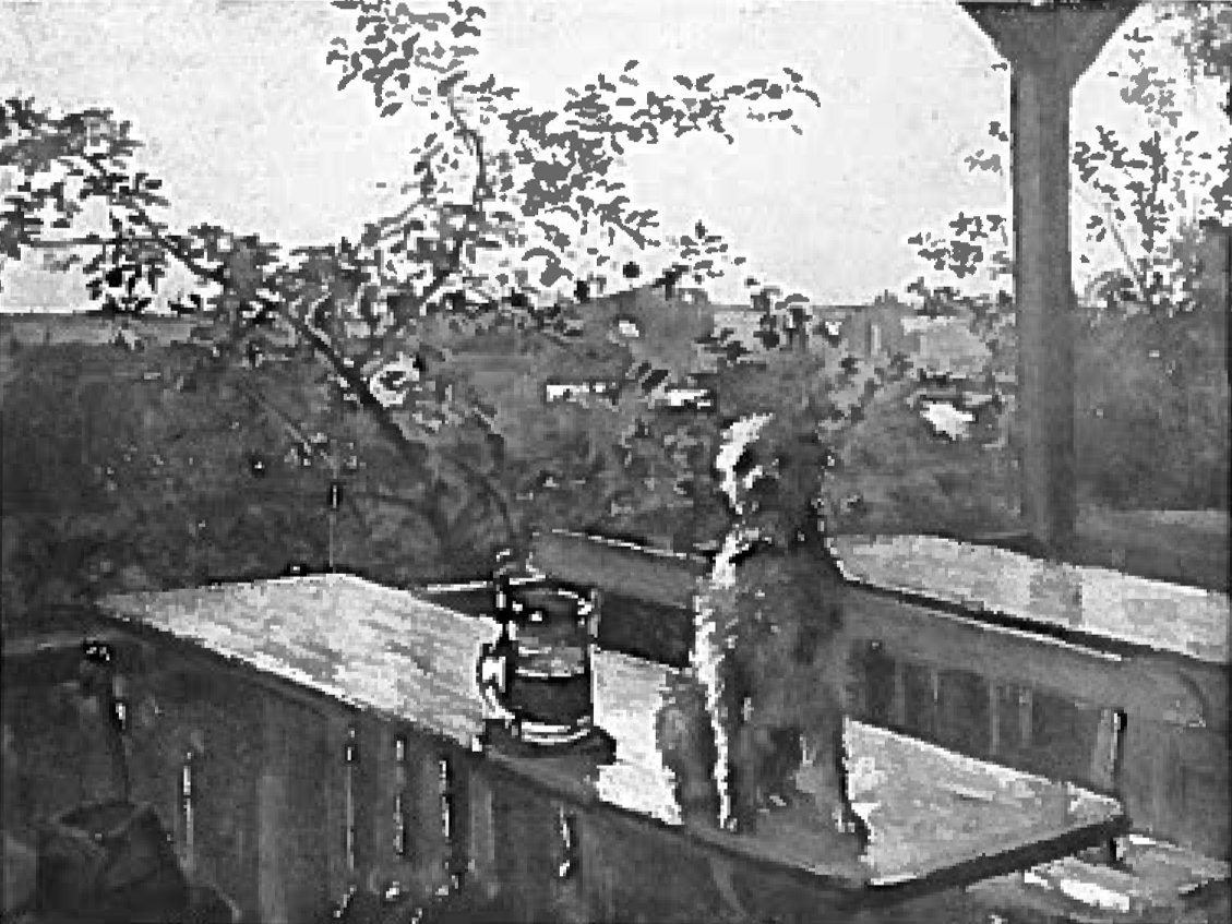 O cachorro Hipp em uma mesa de Lovis Corinth