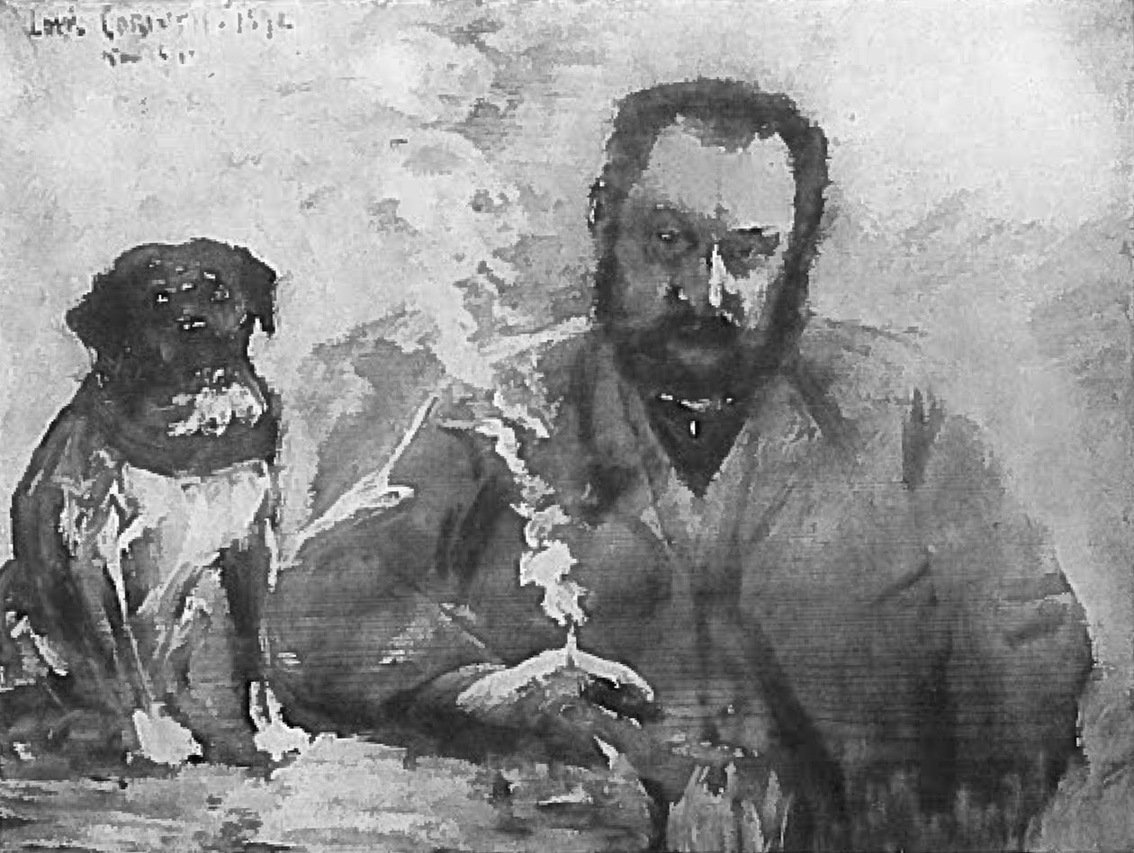 Senhor na mesa com cães de Lovis Corinth