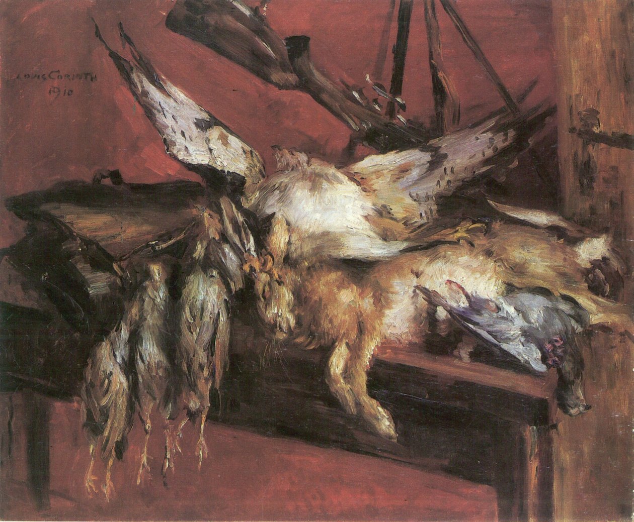 Caça ainda vida, lebre e perdizes de Lovis Corinth