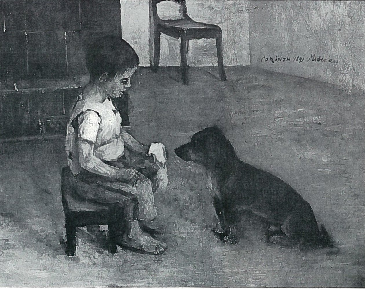 Criança, com, sanduíche, e, cachorros de Lovis Corinth