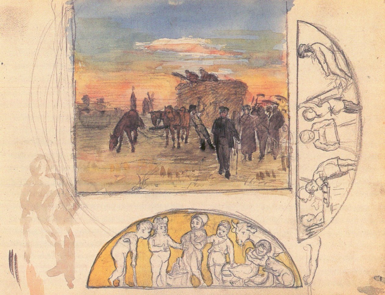 Paisagem com ceifa e duas composições de frisos de Lovis Corinth