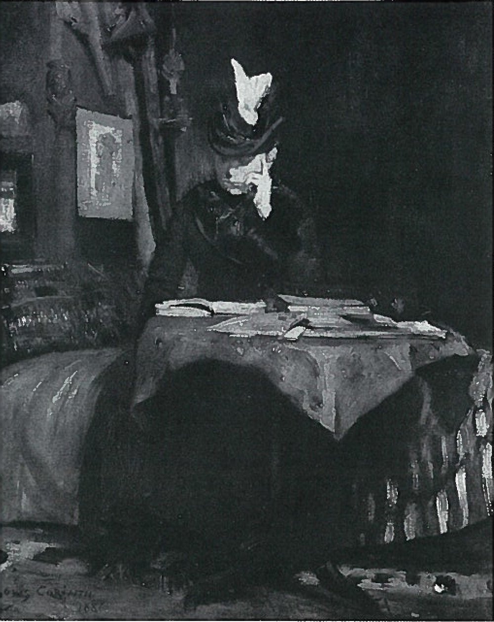 Senhora de leitura na mesa de Lovis Corinth