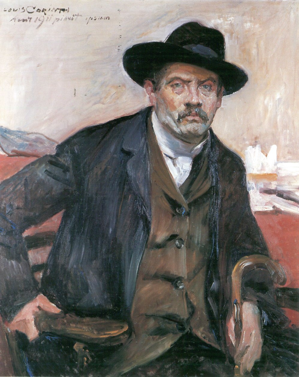 Auto-retrato com chapéu preto e stickn de Lovis Corinth