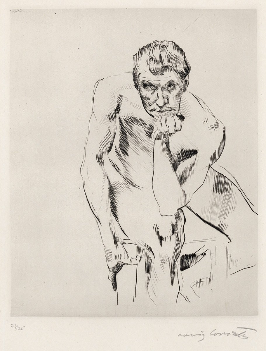 Sentado masculino nu, pensando de Lovis Corinth