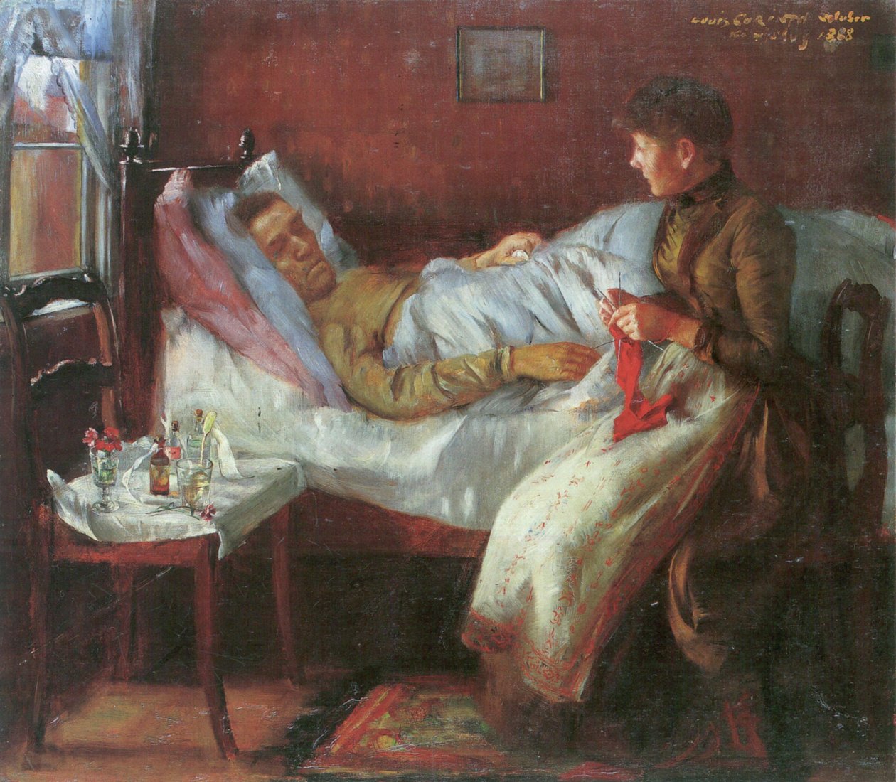 Padre Franz Heinrich Corinth no leito de enfermo de Lovis Corinth