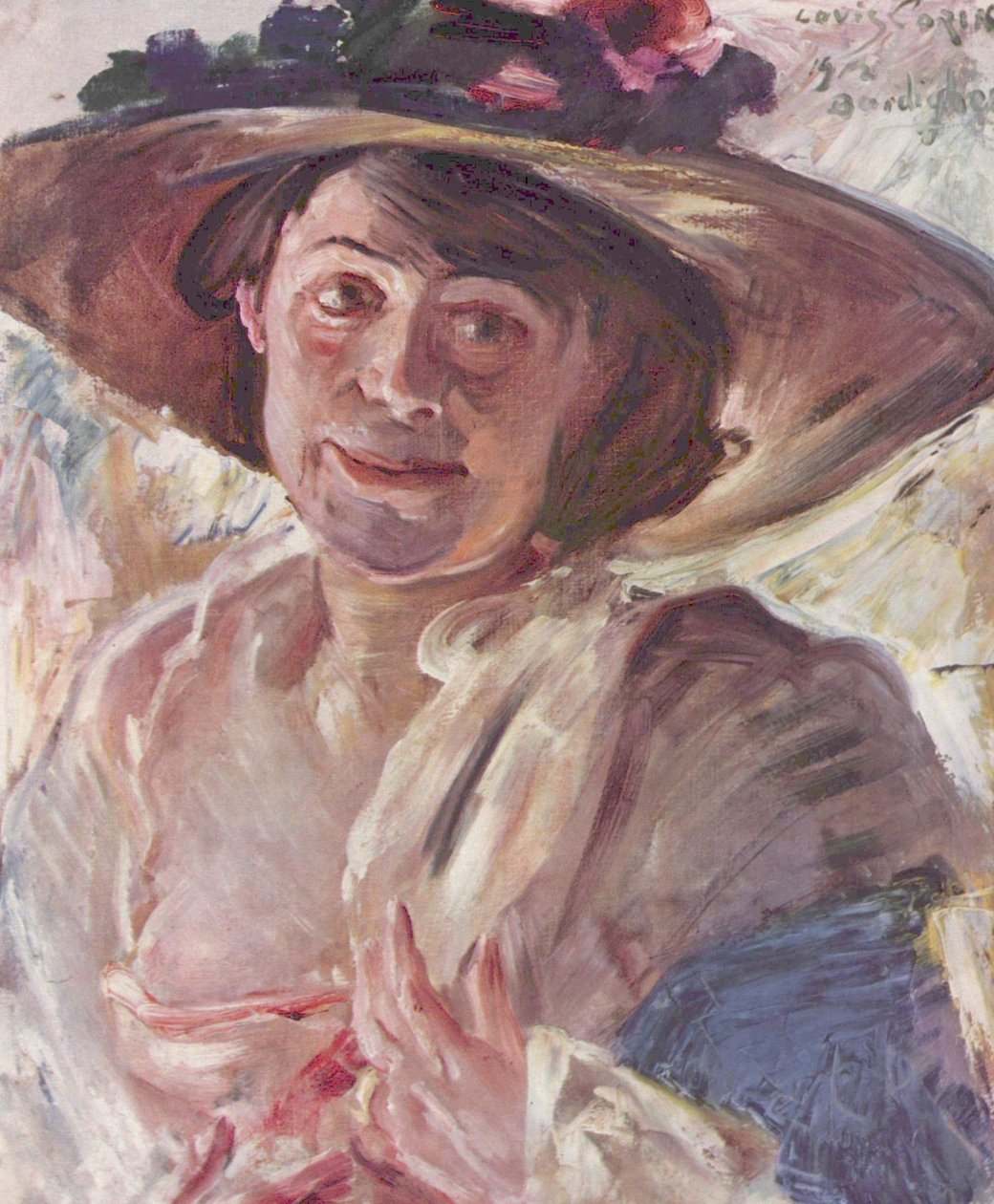 Mulher, com, chapéu cor-de-rosa de Lovis Corinth