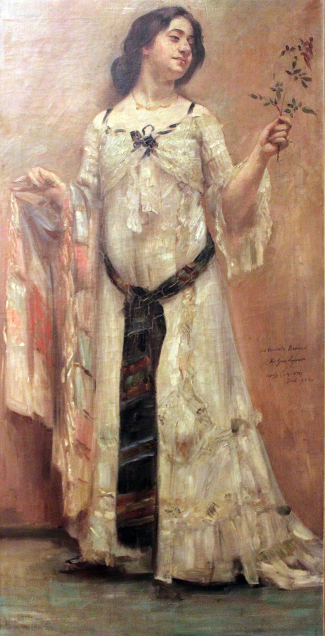 Retrato de Charlotte Berend em vestido branco de Lovis Corinth