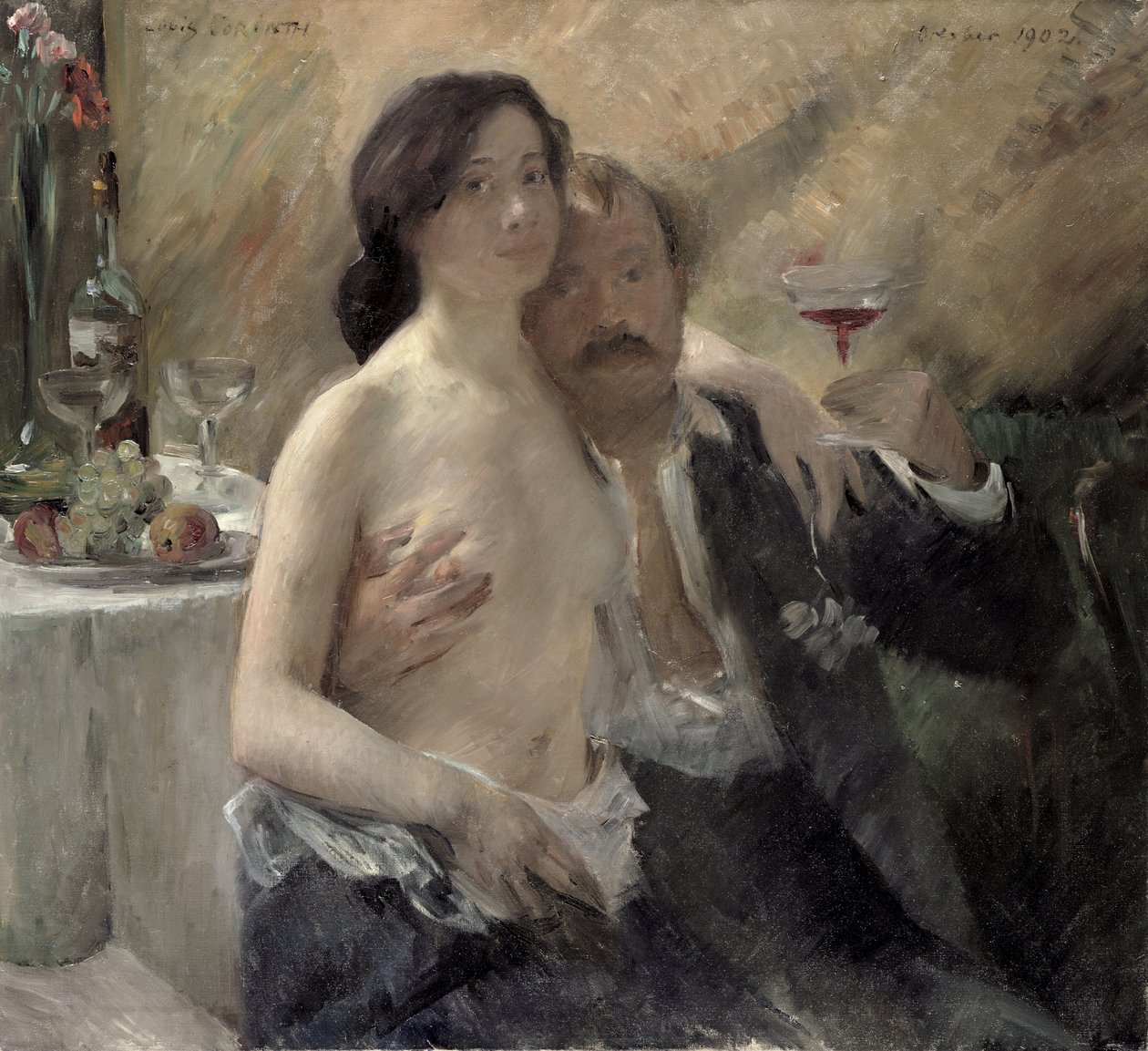 Auto-retrato com sua esposa e um copo sekt, 1902 de Lovis Corinth