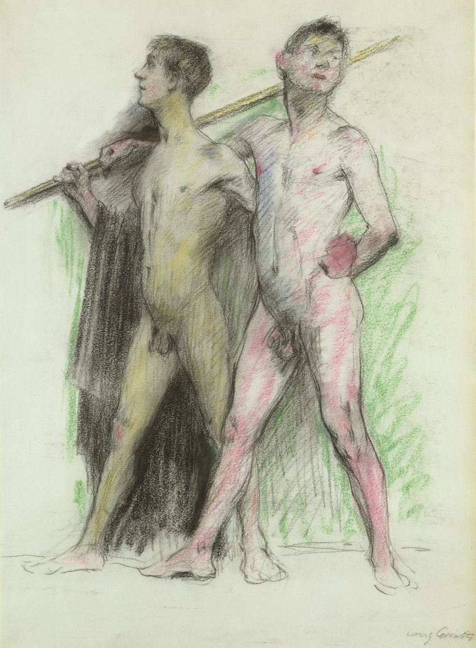 Estudo de duas figuras masculinas (pastel sobre papel) de Lovis Corinth