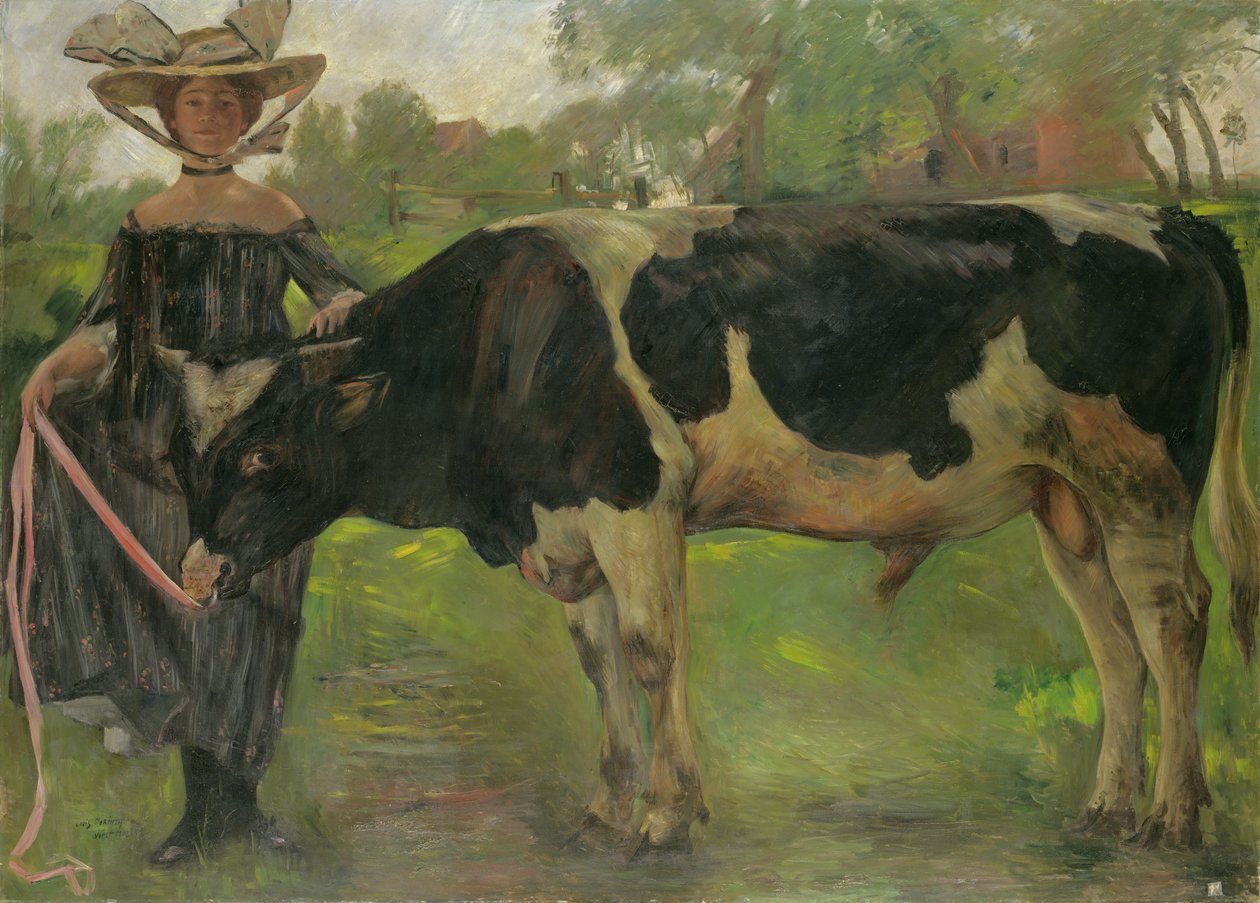 A pintora Charlotte Berend com um touro de Lovis  Corinth