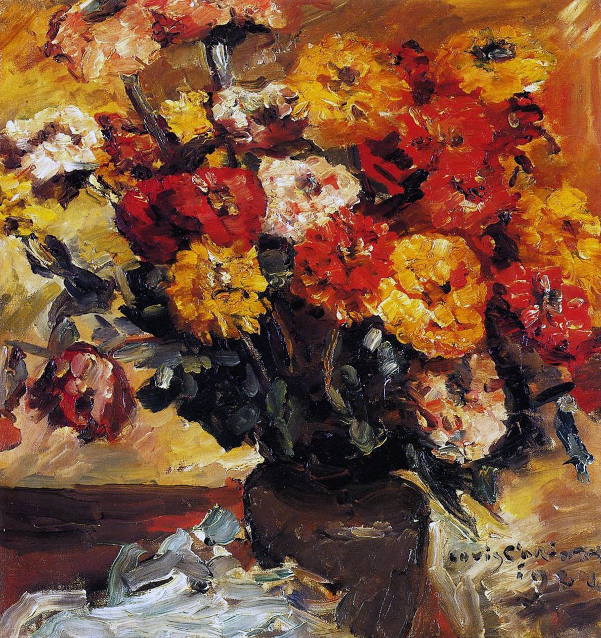 Zínias em um vaso de Lovis  Corinth