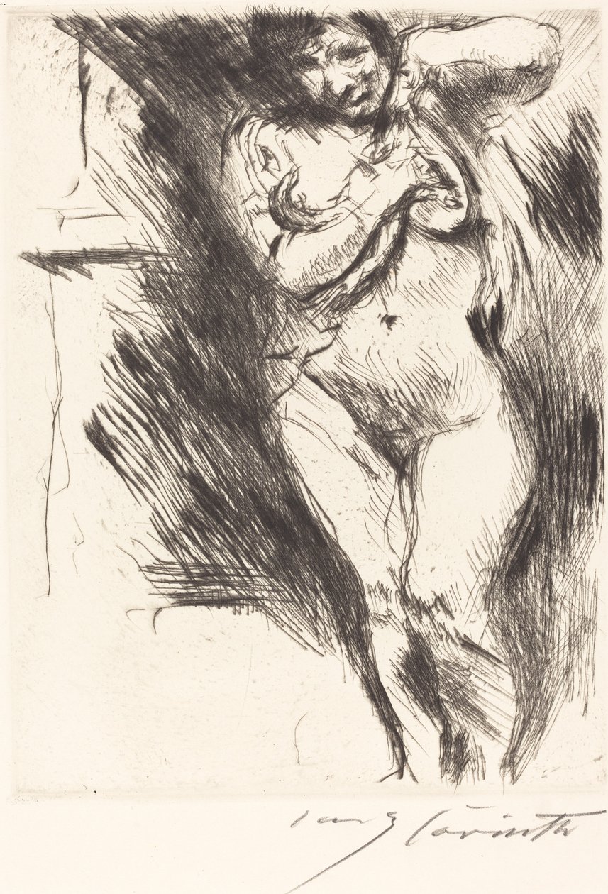 Nua com camisa levantada mulher se despindo, 1921. de Lovis Corinth