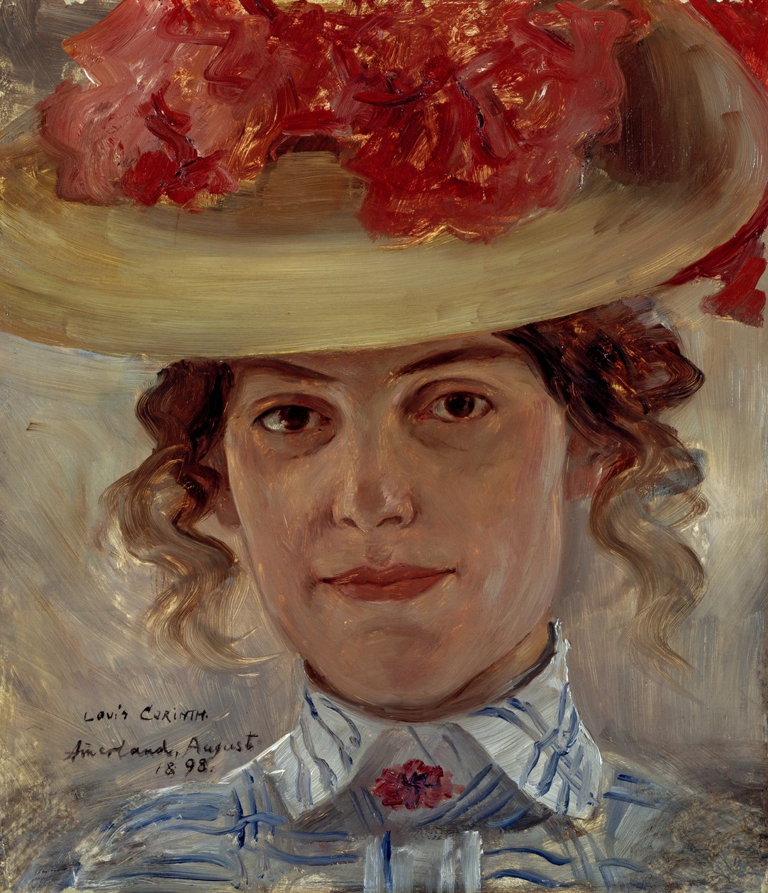 A Sra. Halbe com um chapéu de palha de Lovis Corinth