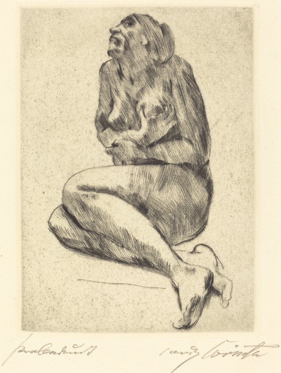 Nu feminino agachado de Lovis Corinth