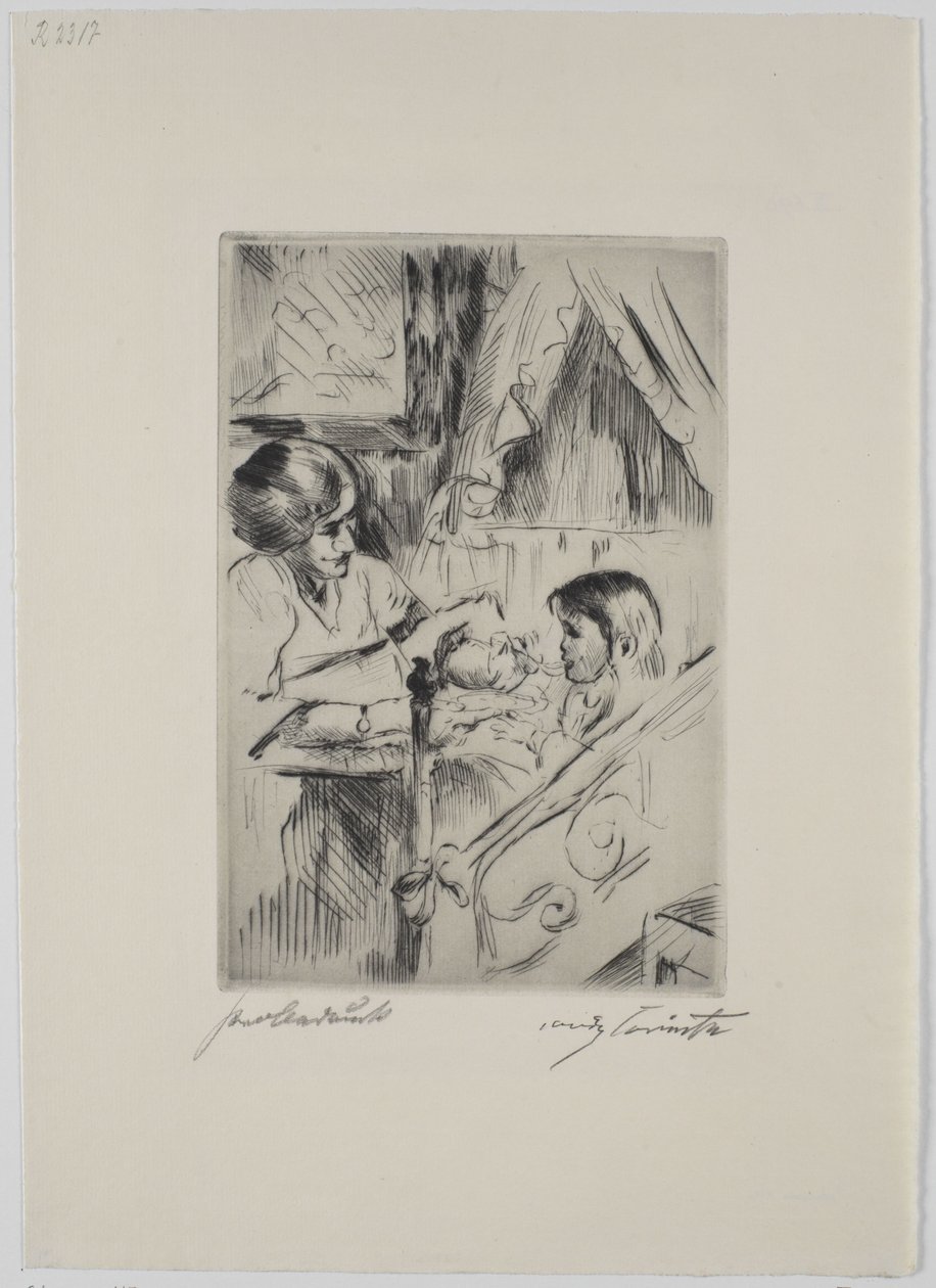 Criança na cama e mãe de Lovis Corinth