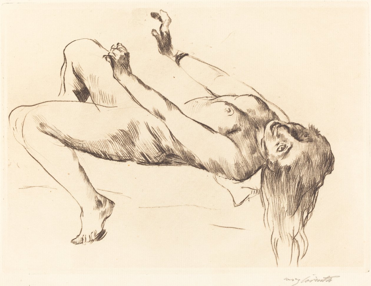 Mulher Nua Reclinada. Estudo para Joseph e Potiphar Reclining Female..., 1915. de Lovis Corinth