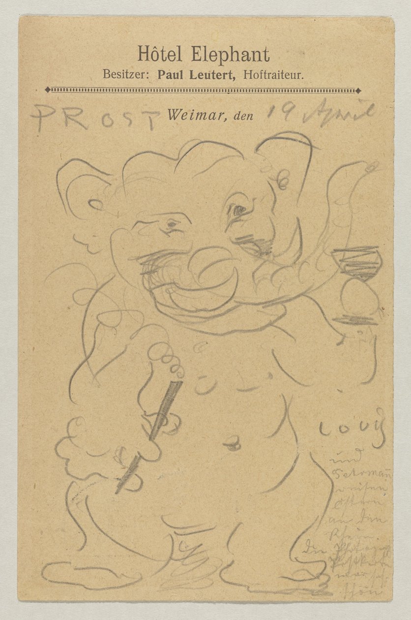 Lovis Corinth a Carl Strathmann: cartão postal, carimbo postal 20 de Abril de 1905 de Lovis Corinth