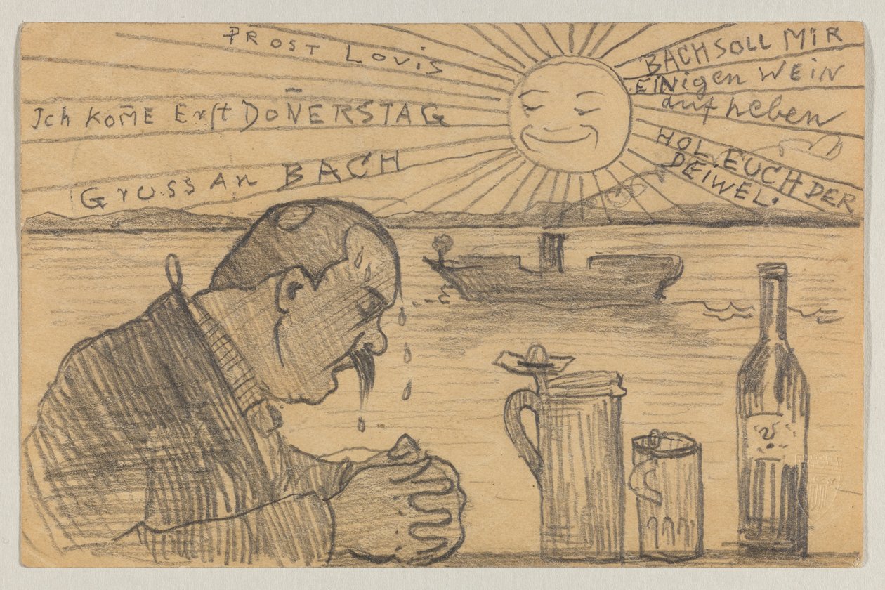 Lovis Corinth a Carl Strathmann: cartão postal, carimbo postal 22 de Junho de 1898 de Lovis Corinth