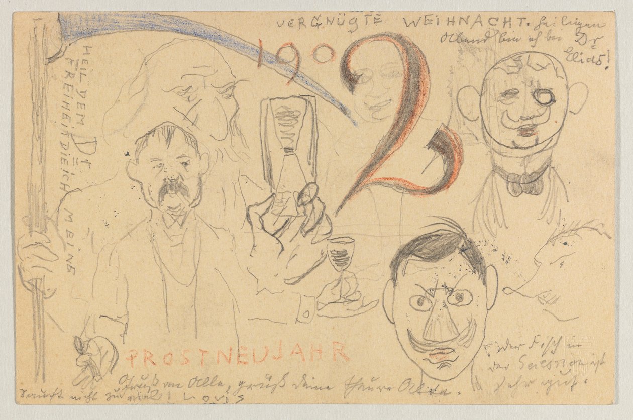 Lovis Corinth a Carl Strathmann: cartão postal, carimbo postal 24 de Dezembro de 1901 de Lovis Corinth