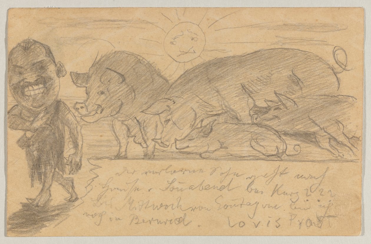 Lovis Corinth para Carl Strathmann: cartão postal, carimbado em 25 de agosto de 1899 de Lovis Corinth