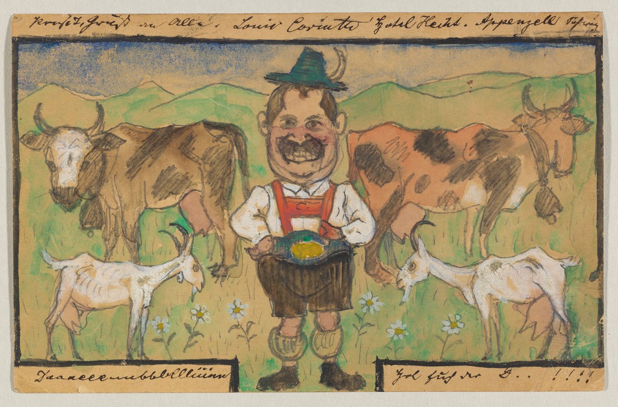Lovis Corinth a Carl Strathmann: cartão postal, carimbo postal 9 de Maio de 1895 (Appenzell) de Lovis Corinth