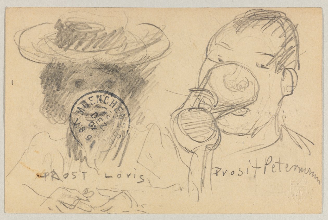 Lovis Corinto a Carl Strathmann: cartão postal, carimbo postal na frente 17 de Dezembro de 1902 de Lovis Corinth