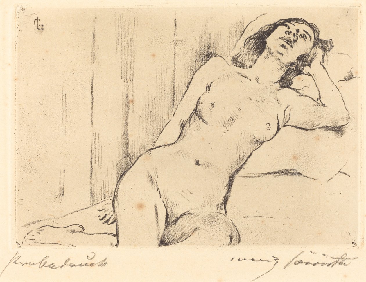 Descansando nua três quartos nua feminina reclinada, 1911. de Lovis Corinth