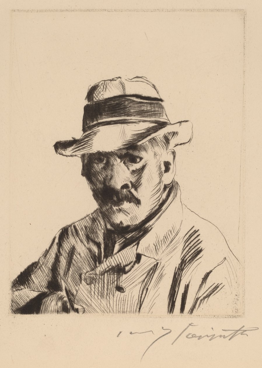 Autorretrato com chapéu de palha, comprimento do busto de Lovis Corinth