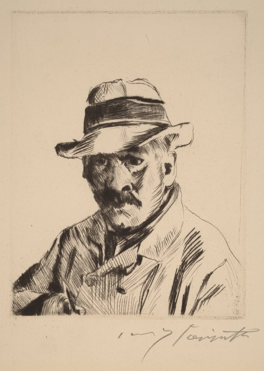 Autorretrato com chapéu de palha, em busto de Lovis Corinth