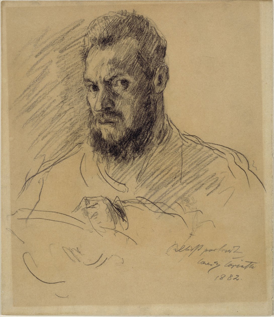 Auto-retrato com barba completa, a desenhar de Lovis Corinth