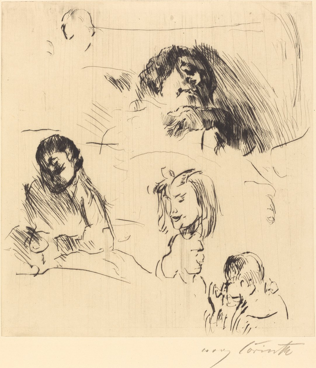 Vários estudos Retratos Esboços, 1920. de Lovis Corinth