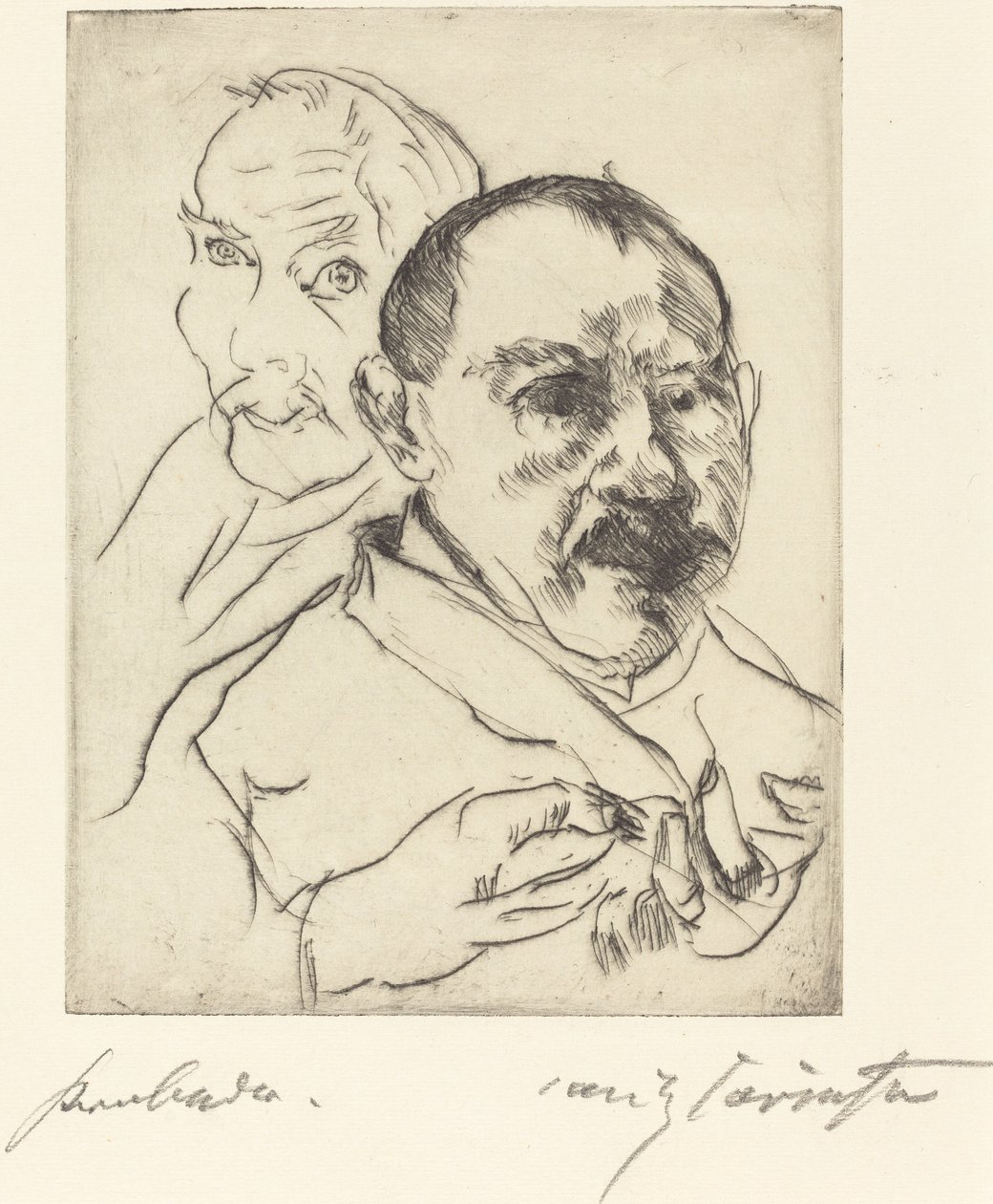 Esboço de duas cabeças masculinas - autorretratos de Lovis Corinth