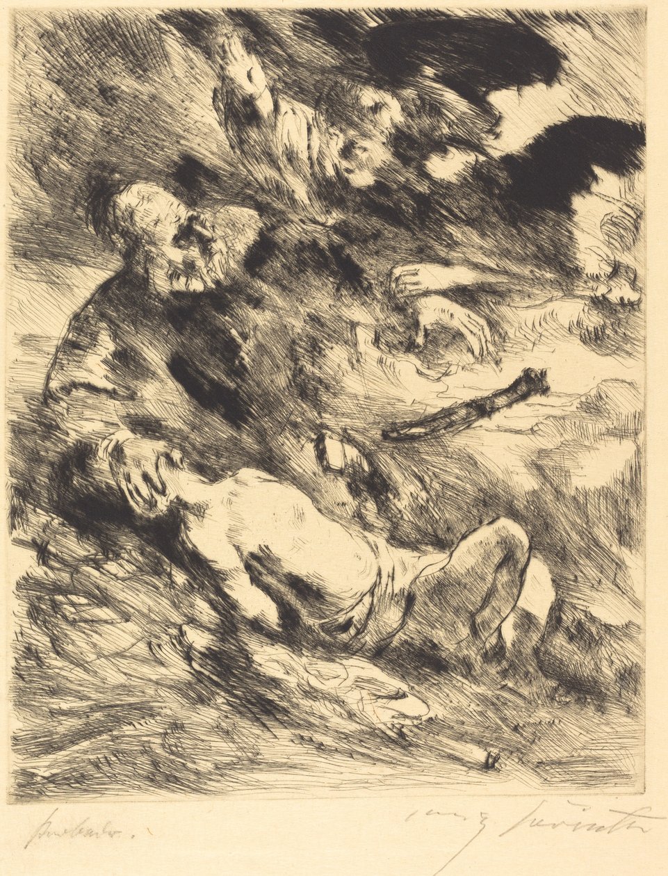 O sacrifício de Isaque de Lovis Corinth after Rembrandt van Rijn
