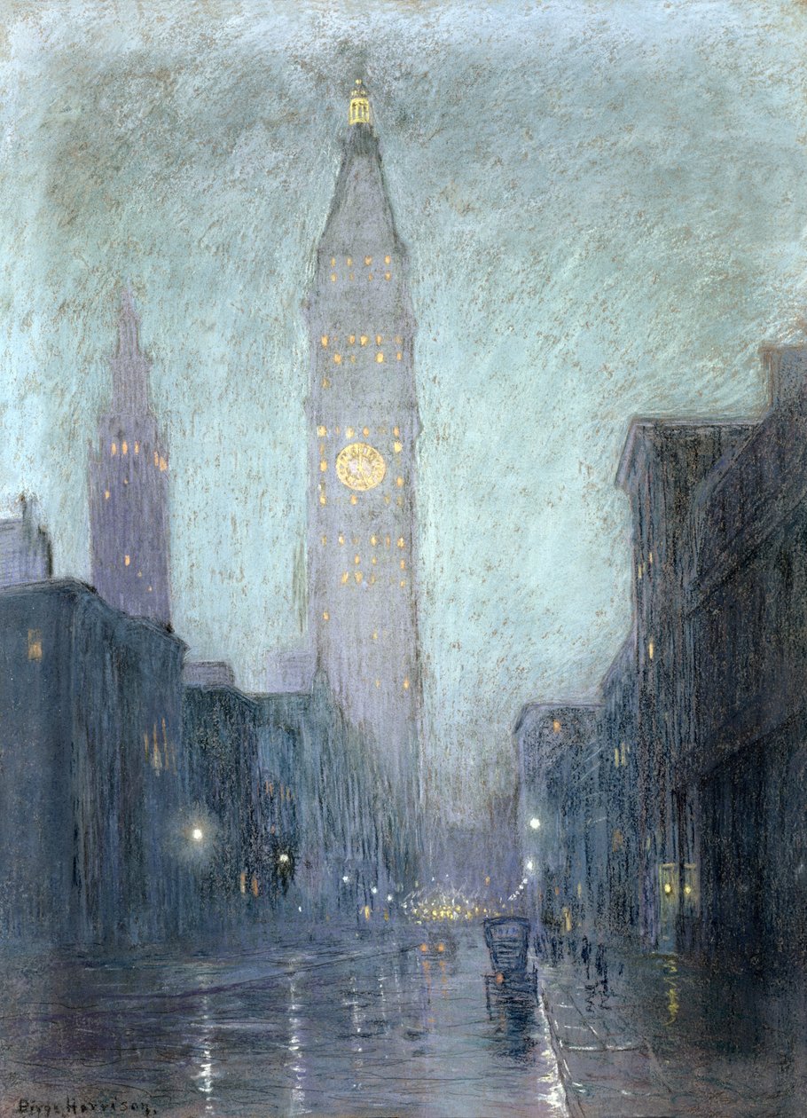 Madison Avenue no crepúsculo (pastel em papel pardo) de Lowell Birge Harrison